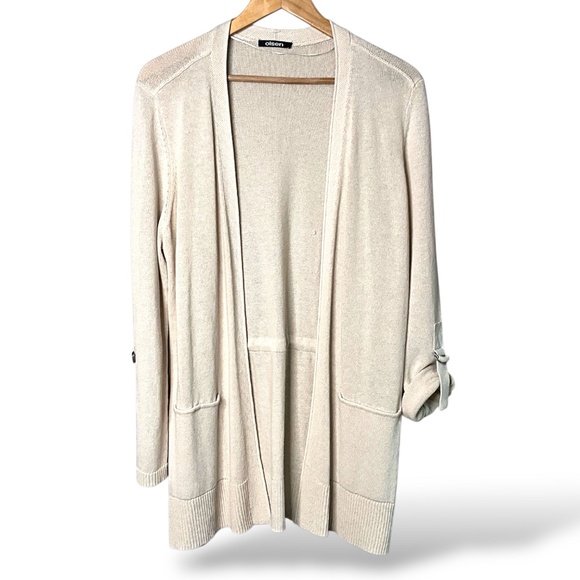 OLSEN Linen Cotton Blend Open Front Cardigan Drawstring Back Roll Tab Sleeves 12 - Picture 3 of 12